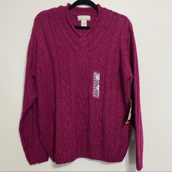 Studio Works‎ Magenta Cable Knit V Neck Sweater - Picture 7 of 9